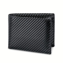 Carteira de fibra de carbono com bloqueio RFID, bolso para moedas com zíper e espaço para cartões e cédulas. Leve, segura e resistente.