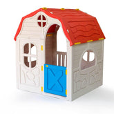Casinha infantil portátil dobrável colorida com janelas e cortinas, ideal para brincadeiras e leitura em ambientes internos ou externos