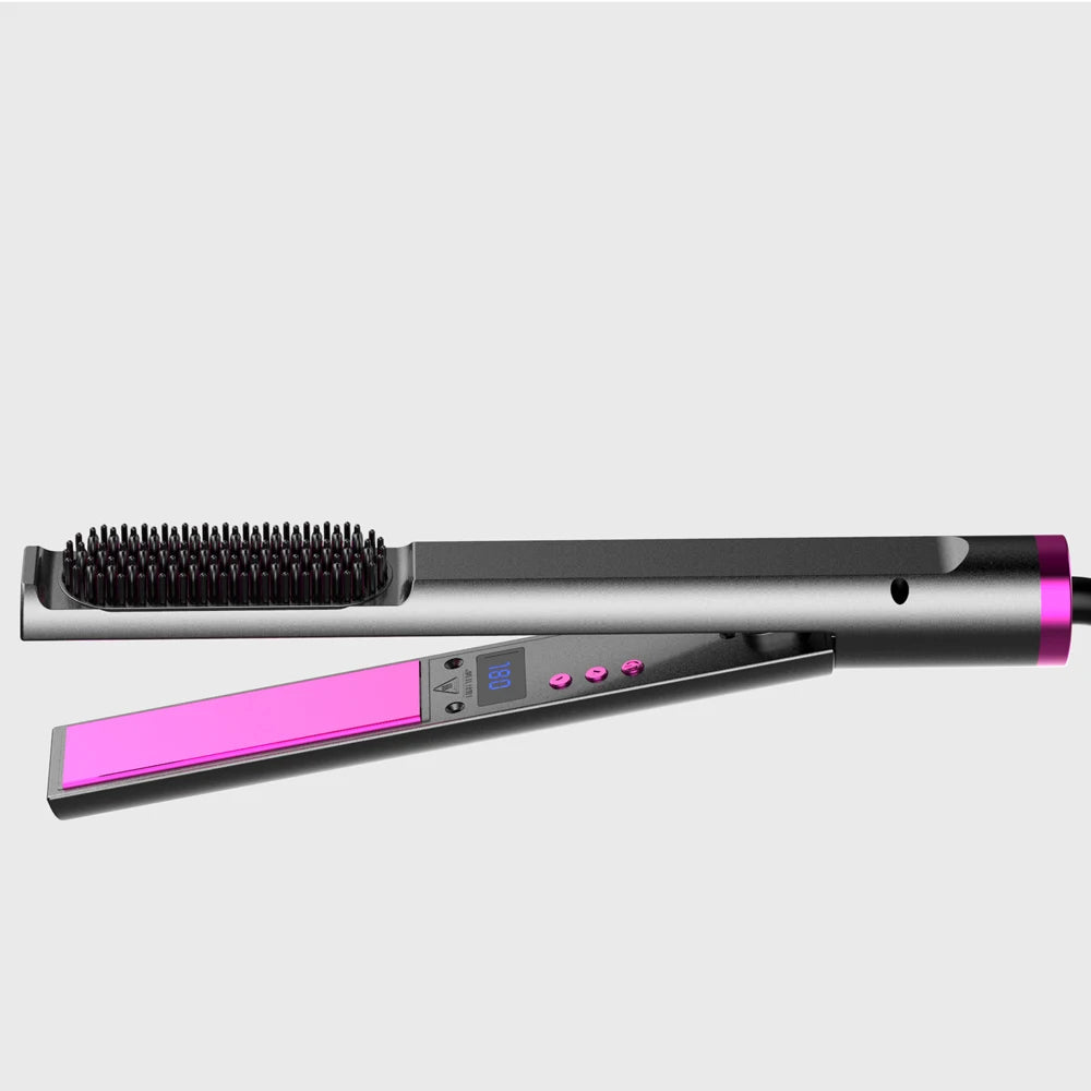 Chapinha com escova embutida 2 em 1 para alisar e modelar cabelos.