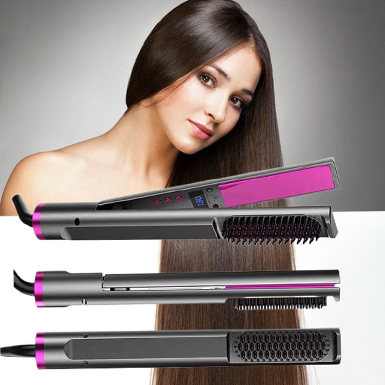 Chapinha com escova embutida 2 em 1 para alisar e modelar cabelos.