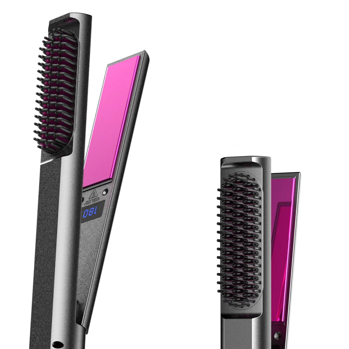 Chapinha com escova embutida 2 em 1 para alisar e modelar cabelos.