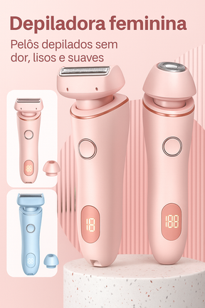 Depilador elétrico 2 em 1 recarregável, com cabeças para corpo e precisão. Indolor, compacto, seguro e ideal para depilação sem sofrimento.