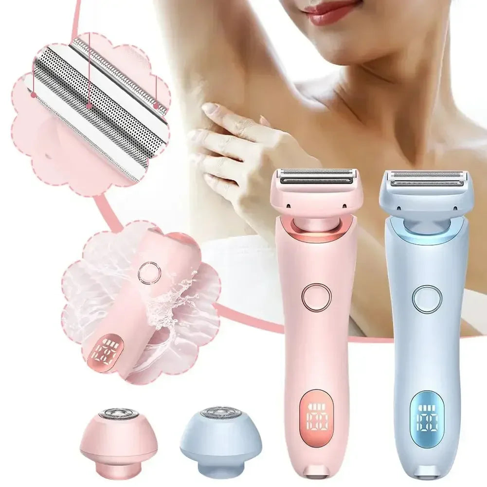 Depilador elétrico 2 em 1 recarregável, com cabeças para corpo e precisão. Indolor, compacto, seguro e ideal para depilação sem sofrimento.