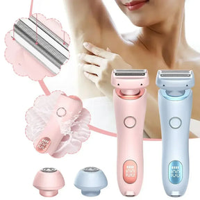 Depilador elétrico 2 em 1 recarregável, com cabeças para corpo e precisão. Indolor, compacto, seguro e ideal para depilação sem sofrimento.