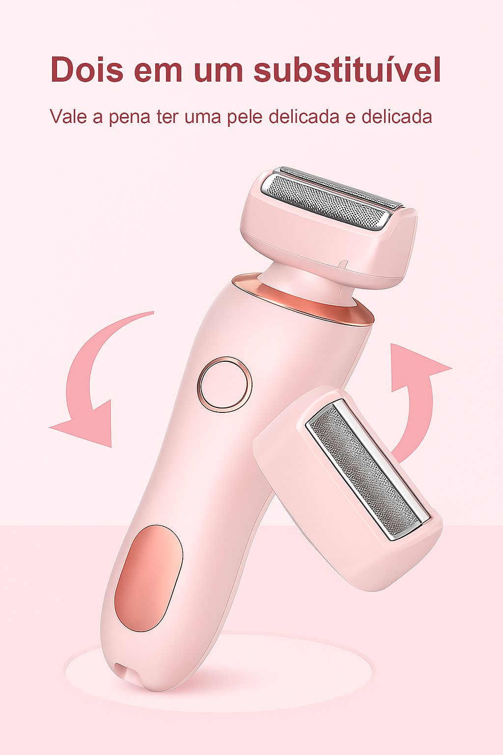 Depilador elétrico 2 em 1 recarregável, com cabeças para corpo e precisão. Indolor, compacto, seguro e ideal para depilação sem sofrimento.
