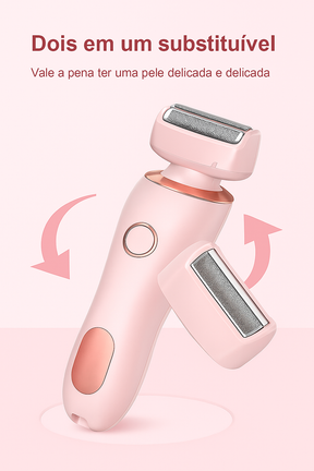 Depilador elétrico 2 em 1 recarregável, com cabeças para corpo e precisão. Indolor, compacto, seguro e ideal para depilação sem sofrimento.