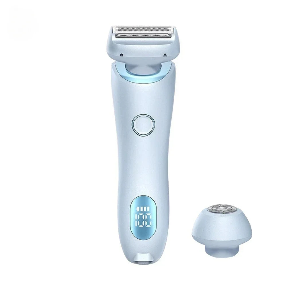 Depilador elétrico 2 em 1 recarregável, com cabeças para corpo e precisão. Indolor, compacto, seguro e ideal para depilação sem sofrimento.