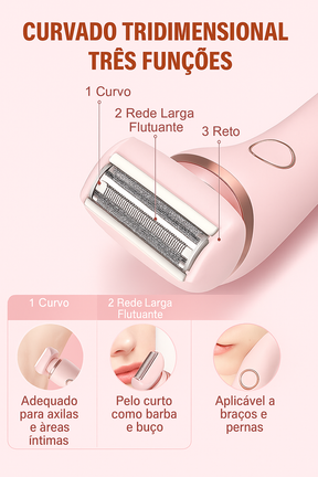 Depilador elétrico 2 em 1 recarregável, com cabeças para corpo e precisão. Indolor, compacto, seguro e ideal para depilação sem sofrimento.