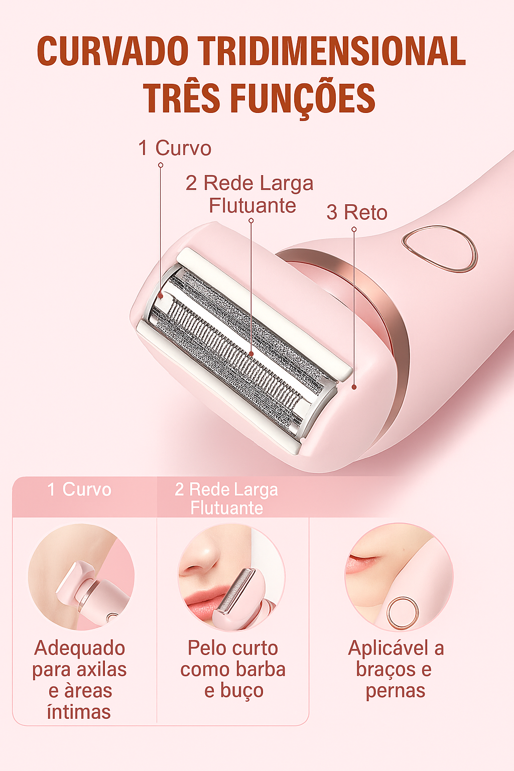 Depilador elétrico sem dor para corpo e biquíni, rápido e seguro.