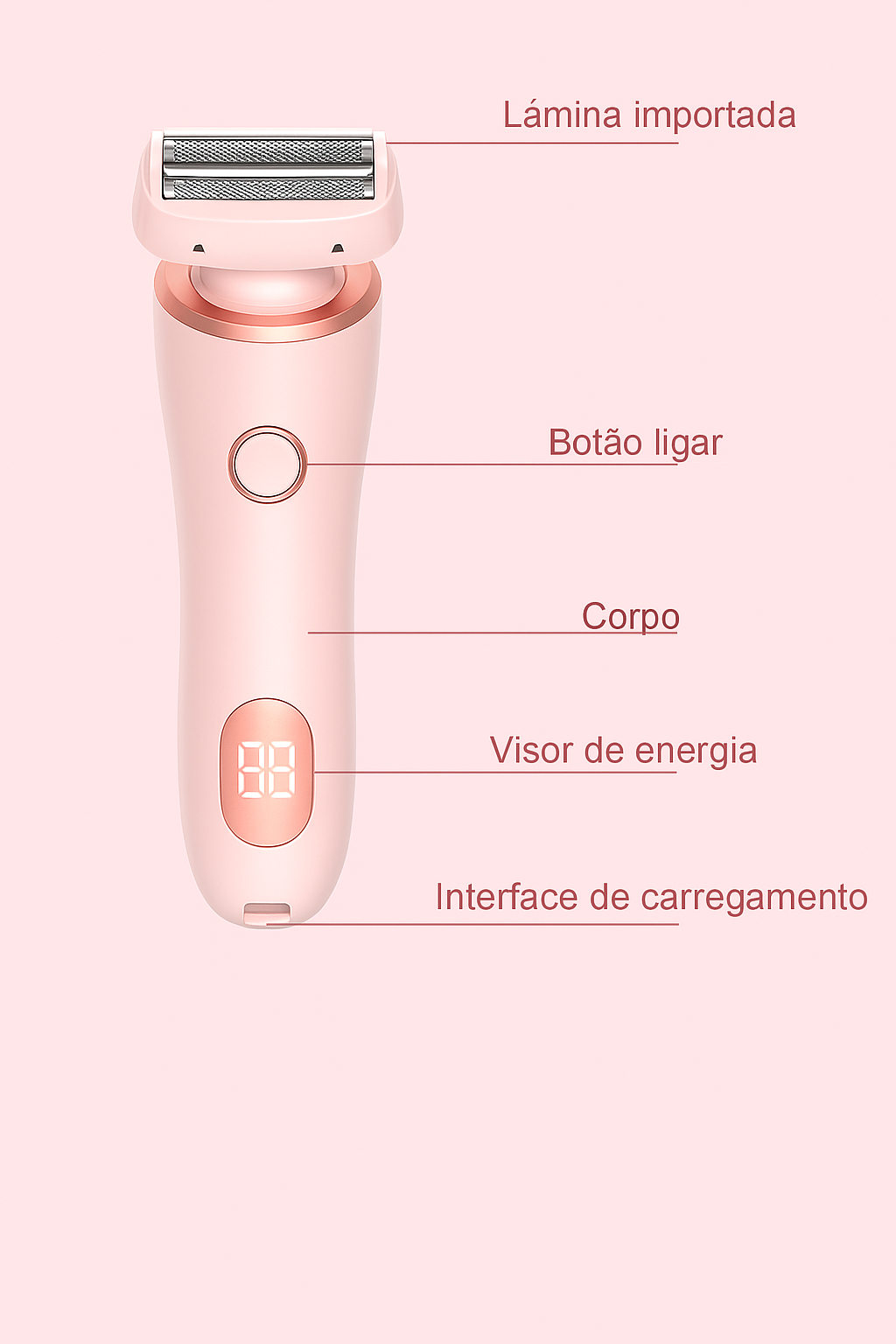 Depilador elétrico sem dor para corpo e biquíni, rápido e seguro.