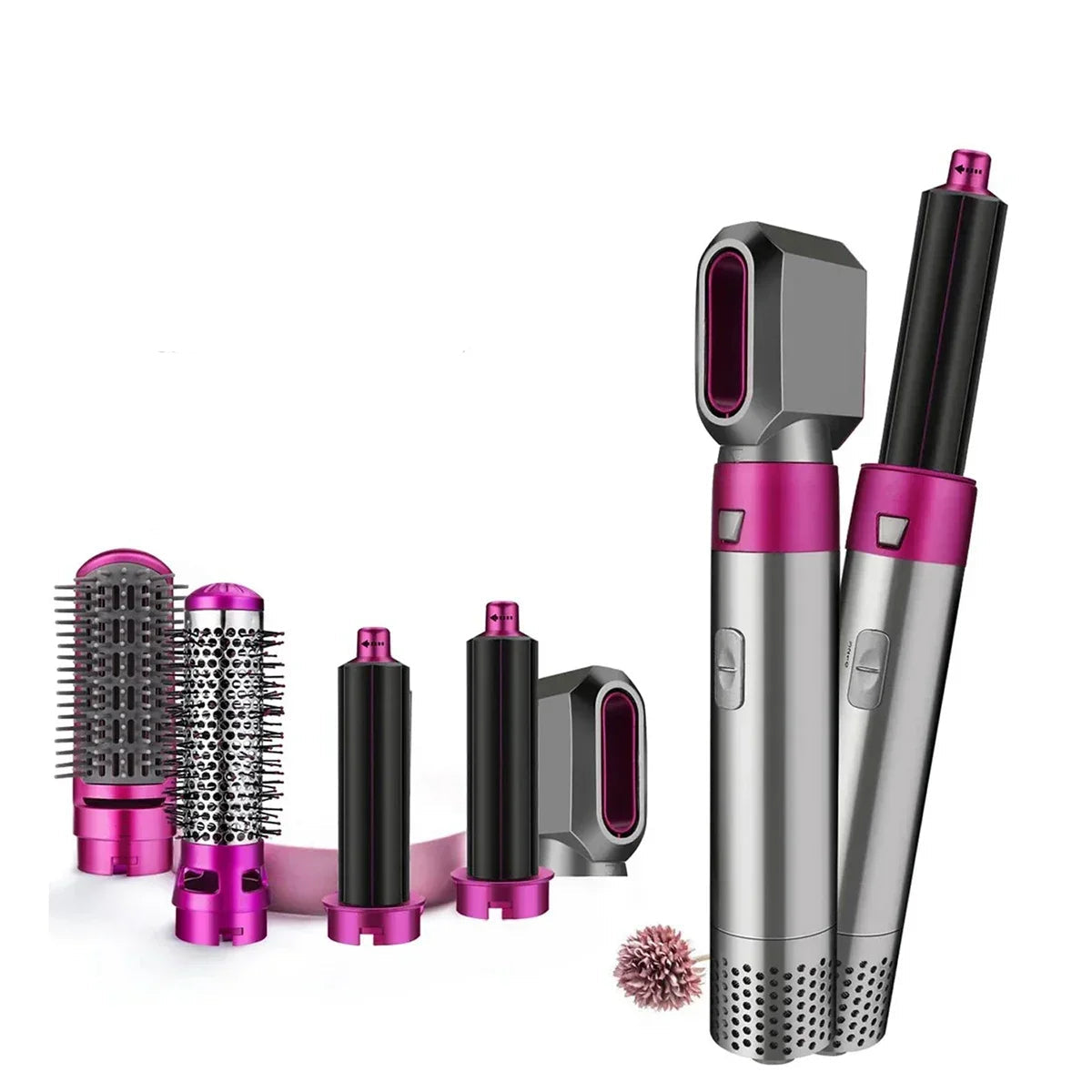 Escova secadora 5 em 1 que alisa, modela e seca os cabelos.