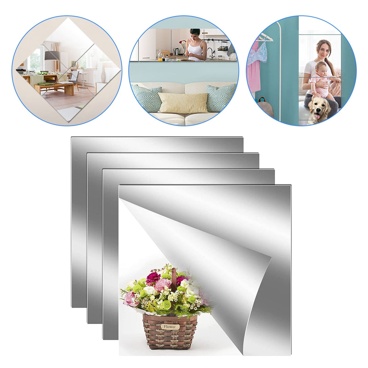 Espelho adesivo decorativo fácil de aplicar e versátil para decoração.