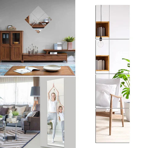 Espelho adesivo decorativo fácil de aplicar e versátil para decoração.