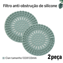Filtro de silicone para ralo com malha anti-cabelos. Reutilizável, flexível e ideal para pias, banheiros, tanques e cozinhas.