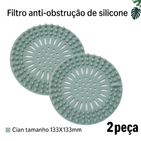 Filtro de silicone para ralo com malha anti-cabelos. Reutilizável, flexível e ideal para pias, banheiros, tanques e cozinhas.