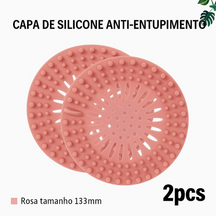 Filtro de silicone para ralo com malha anti-cabelos. Reutilizável, flexível e ideal para pias, banheiros, tanques e cozinhas.