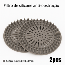 Filtro de silicone para ralo com malha anti-cabelos. Reutilizável, flexível e ideal para pias, banheiros, tanques e cozinhas.