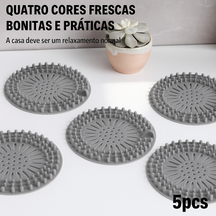Filtro de silicone para ralo com malha anti-cabelos. Reutilizável, flexível e ideal para pias, banheiros, tanques e cozinhas.