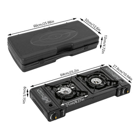 Fogão portátil a gás GLP com ignição piezoelétrica e estrutura compacta. Ideal para camping, viagens e uso emergencial com segurança.