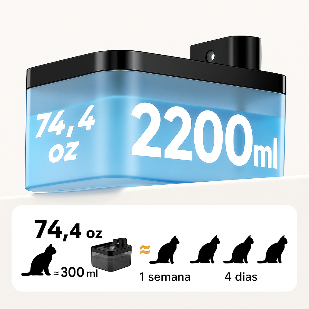 Fonte automática ROJECO sem fio, com sensor de presença e filtragem tripla. Ideal para manter cães e gatos sempre hidratados com água fresca.