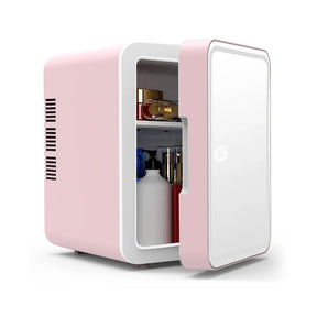 Mini geladeira skincare com LED para conservar cosméticos, cremes e máscaras com elegância e temperatura ideal