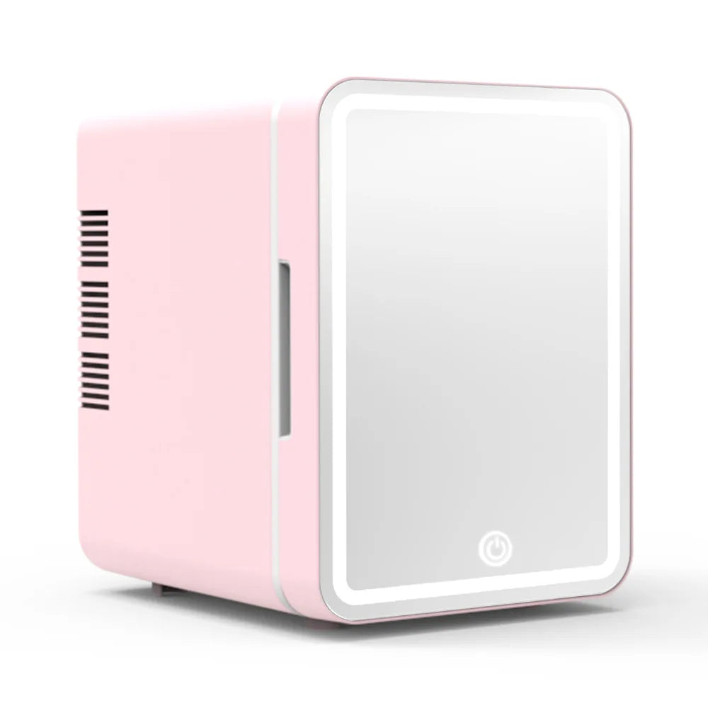 Mini geladeira skincare com LED para conservar cosméticos, cremes e máscaras com elegância e temperatura ideal
