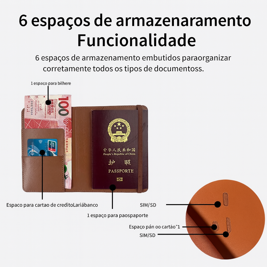 GPS rastreador para passaporte e documentos compatível com Apple e Android.