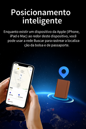 GPS rastreador para passaporte e documentos compatível com Apple e Android.
