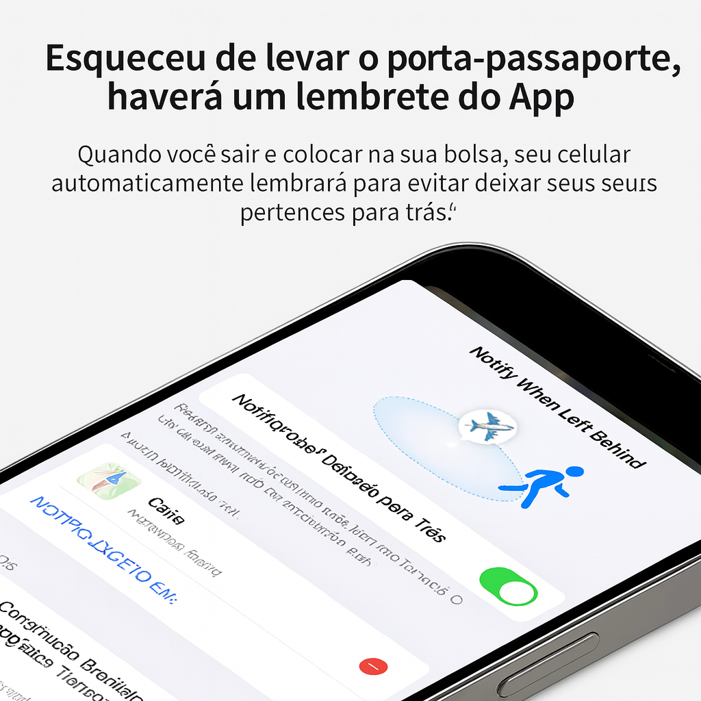 GPS rastreador para passaporte e documentos compatível com Apple e Android.