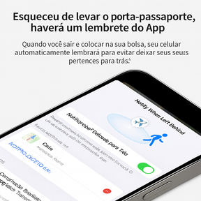 GPS rastreador para passaporte e documentos compatível com Apple e Android.