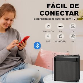 Karaokê com microfone e som potente para festas e diversão.