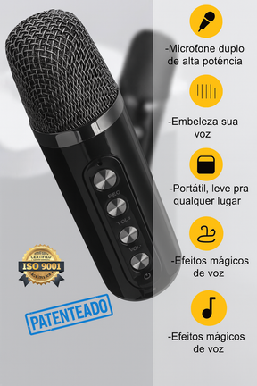 Karaokê com microfone e som potente para festas e diversão.