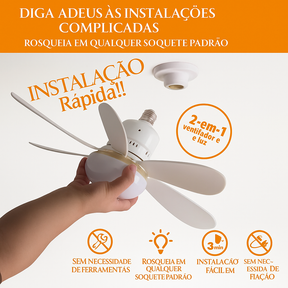 Lâmpada ventilador de teto com controle remoto e instalação no bocal E27.