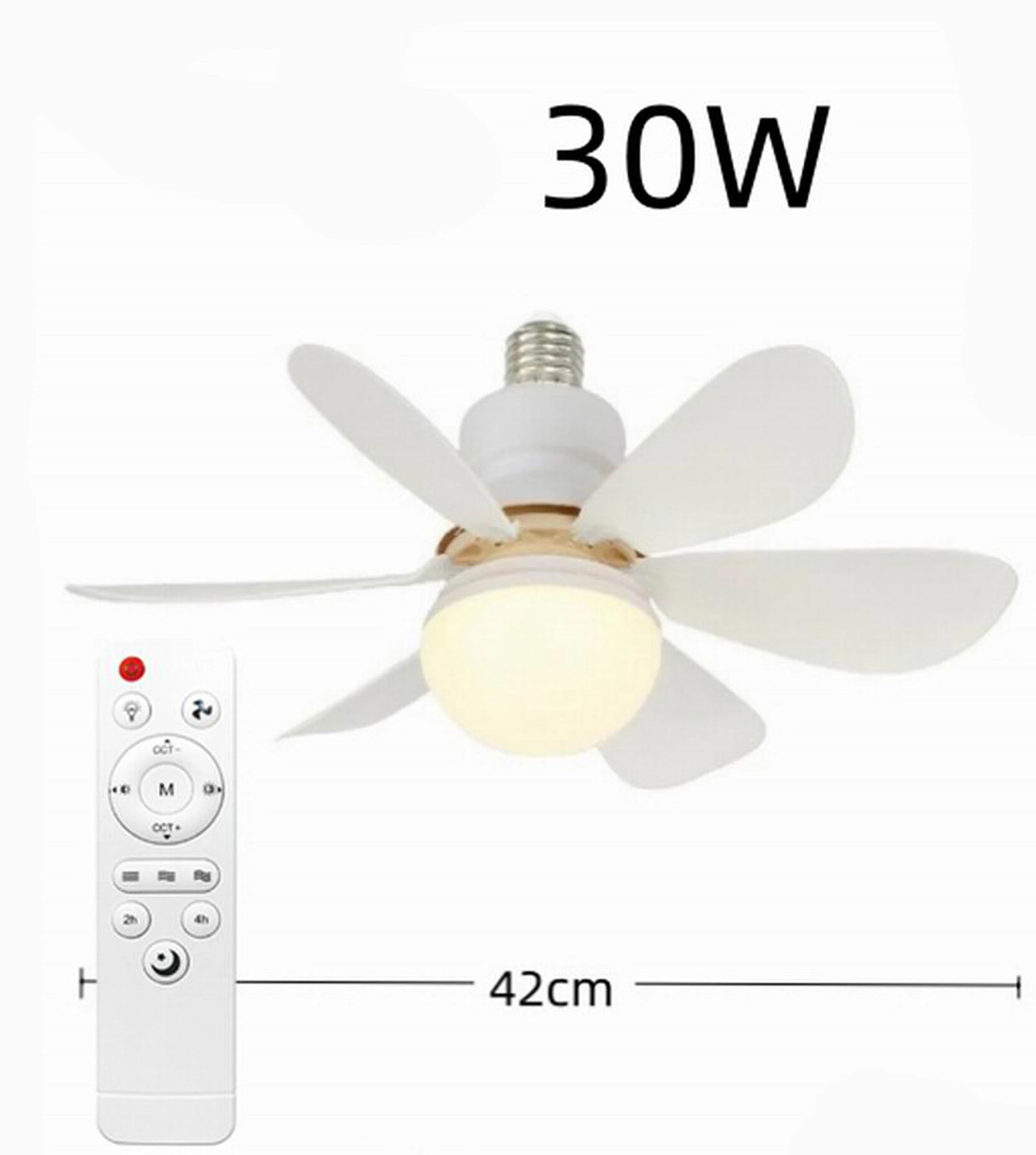 Lâmpada ventilador de teto com controle remoto e instalação no bocal E27.