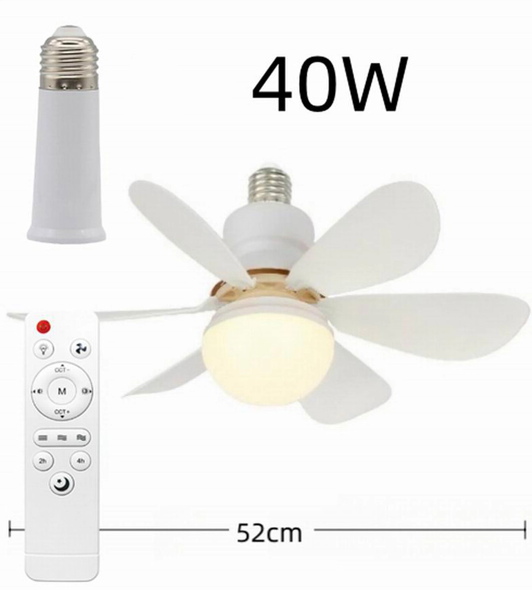 Lâmpada ventilador de teto com controle remoto e instalação no bocal E27.
