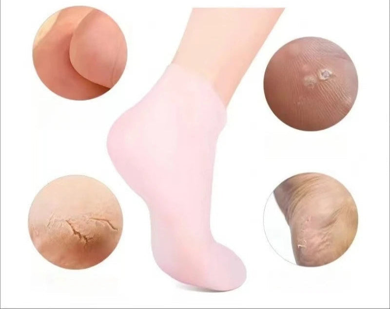 Meia de silicone hidratante para pés ressecados e confortáveis.