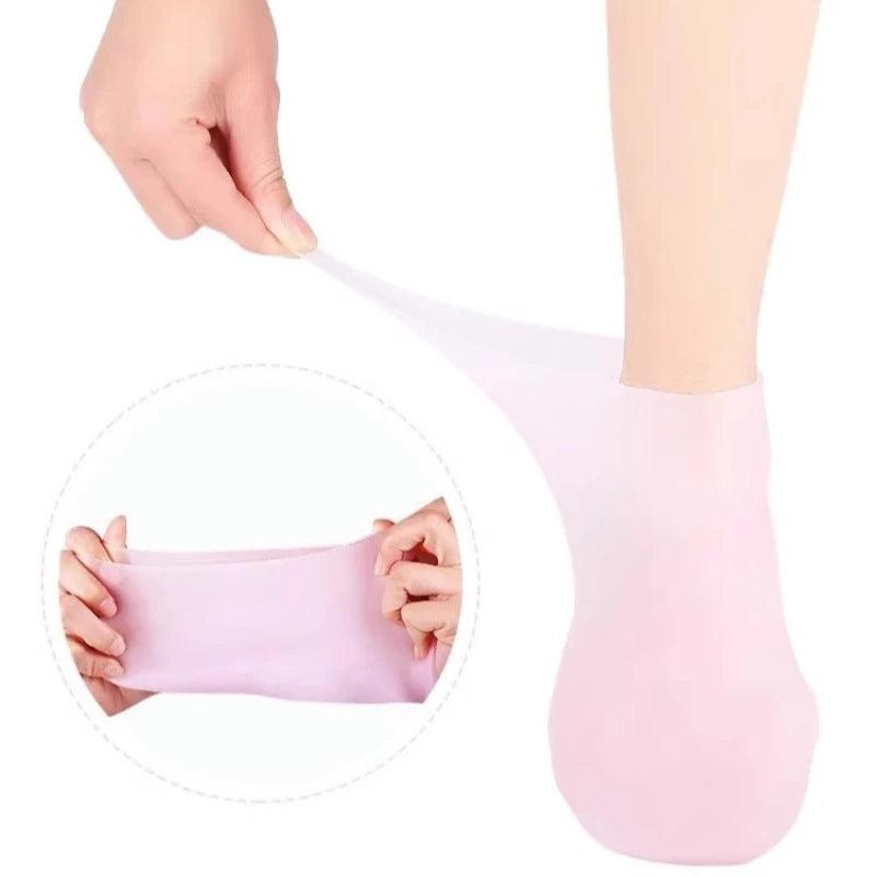 Meia de silicone hidratante para pés ressecados e confortáveis.