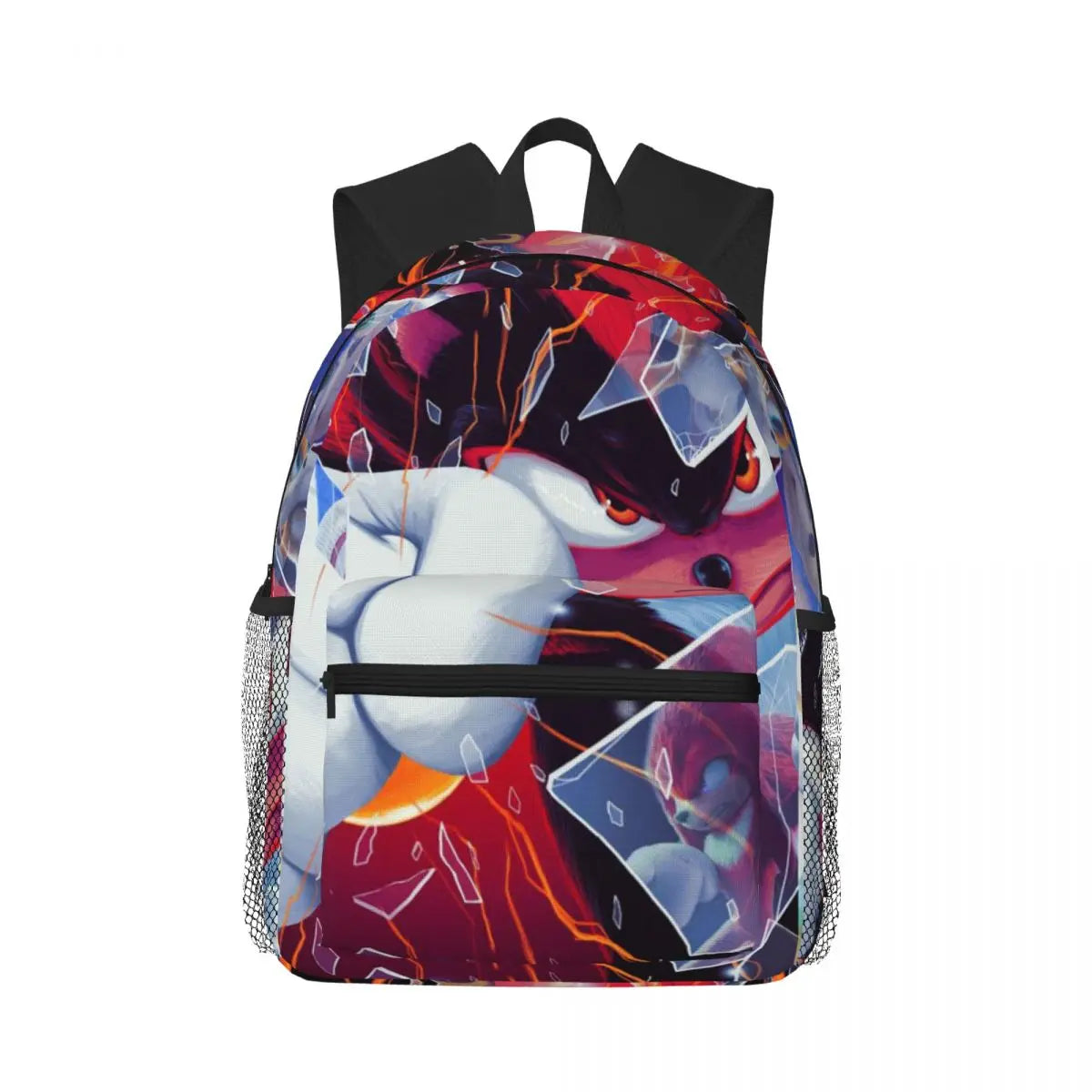 Mochila Sonic azul com ouriço hedgehog em pose dinâmica, alças acolchadas e detalhes 3D, perfeita para escola e fãs de games.