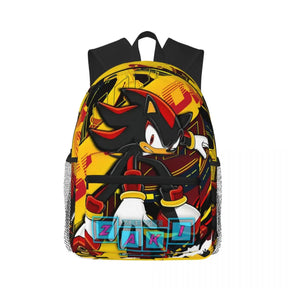 Mochila Sonic azul com ouriço hedgehog em pose dinâmica, alças acolchadas e detalhes 3D, perfeita para escola e fãs de games.