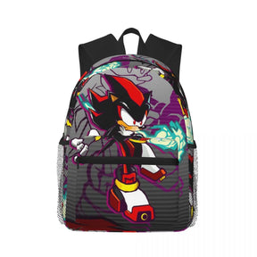 Mochila Sonic azul com ouriço hedgehog em pose dinâmica, alças acolchadas e detalhes 3D, perfeita para escola e fãs de games.