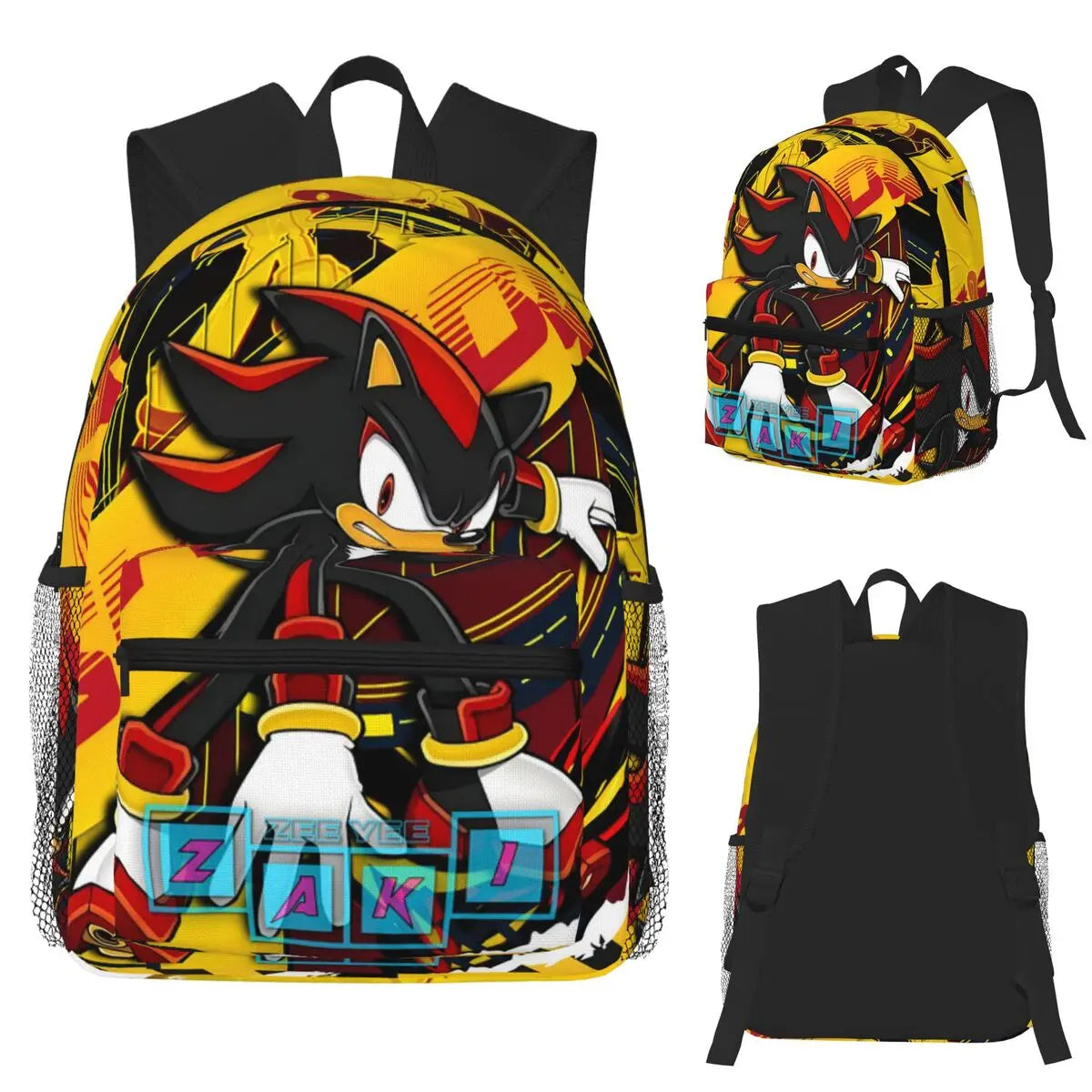 Mochila Sonic azul com ouriço hedgehog em pose dinâmica, alças acolchadas e detalhes 3D, perfeita para escola e fãs de games.