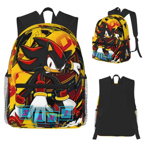 Mochila Sonic azul com ouriço hedgehog em pose dinâmica, alças acolchadas e detalhes 3D, perfeita para escola e fãs de games.