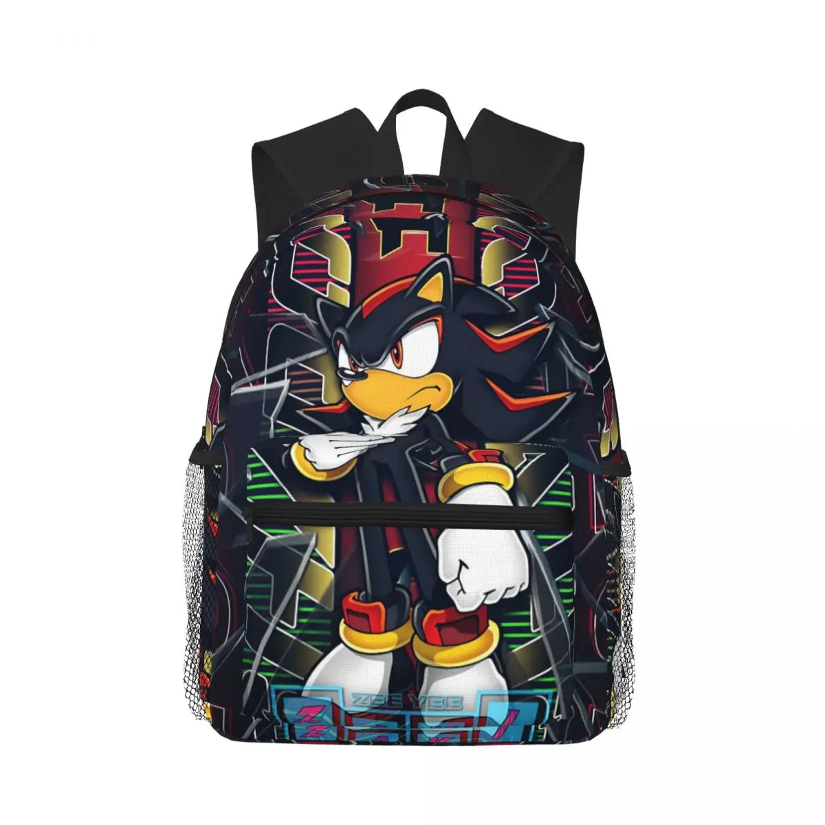 Mochila Sonic azul com ouriço hedgehog em pose dinâmica, alças acolchadas e detalhes 3D, perfeita para escola e fãs de games.