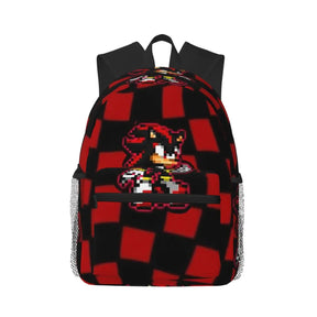 Mochila Sonic azul com ouriço hedgehog em pose dinâmica, alças acolchadas e detalhes 3D, perfeita para escola e fãs de games.