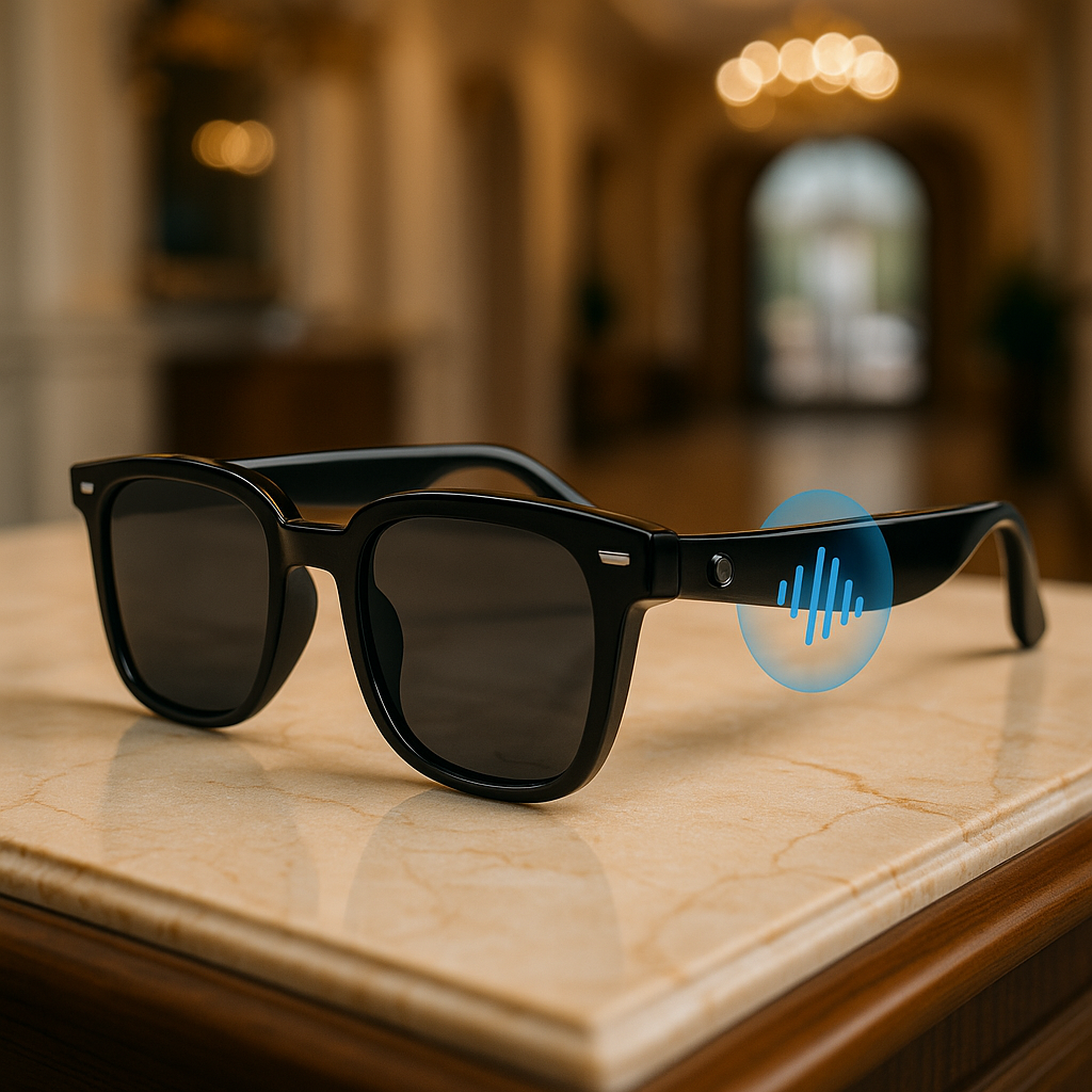 Óculos Bluetooth com proteção UV, som embutido e microfone. Ideal para ouvir música e atender ligações com liberdade e estilo em qualquer lugar.