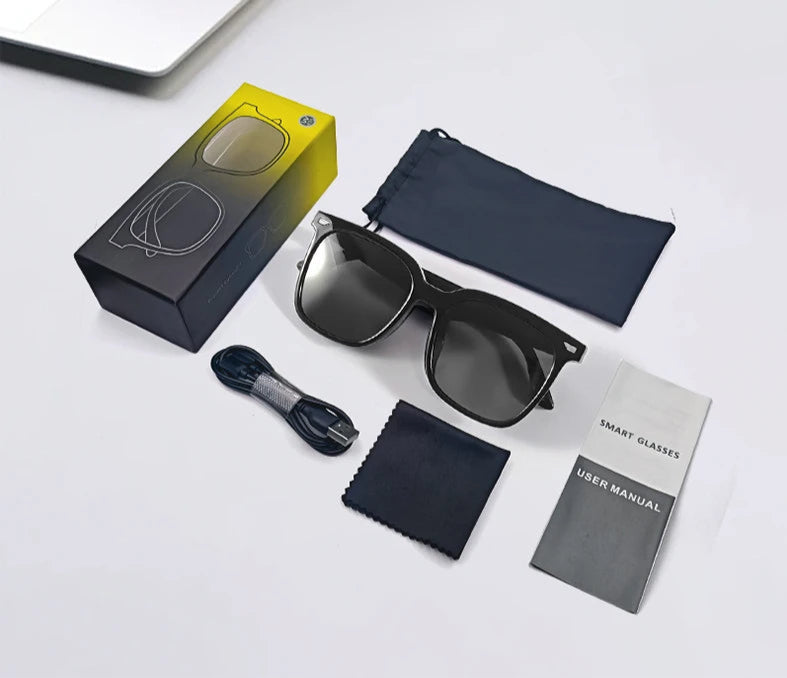 Óculos Bluetooth com proteção UV, som embutido e microfone. Ideal para ouvir música e atender ligações com liberdade e estilo em qualquer lugar.