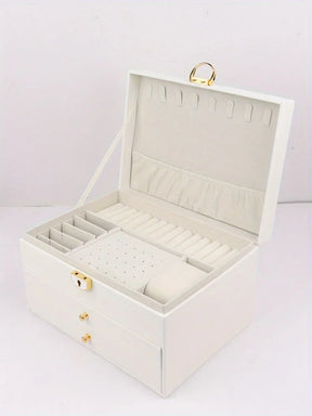 Organizador de joias portátil e elegante com espelho, ideal para viagens e proteção de anéis, brincos, colares e pulseiras