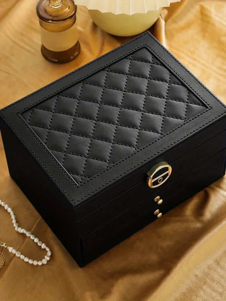 Organizador de joias portátil e elegante com espelho, ideal para viagens e proteção de anéis, brincos, colares e pulseiras
