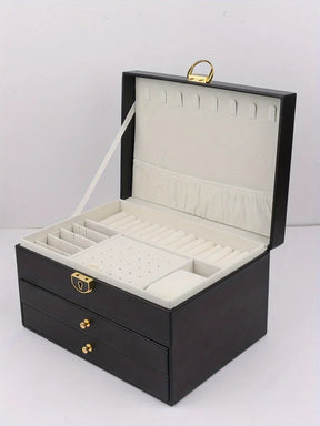 Organizador de joias portátil e elegante com espelho, ideal para viagens e proteção de anéis, brincos, colares e pulseiras