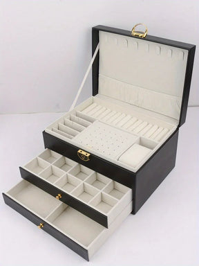 Organizador de joias portátil e elegante com espelho, ideal para viagens e proteção de anéis, brincos, colares e pulseiras